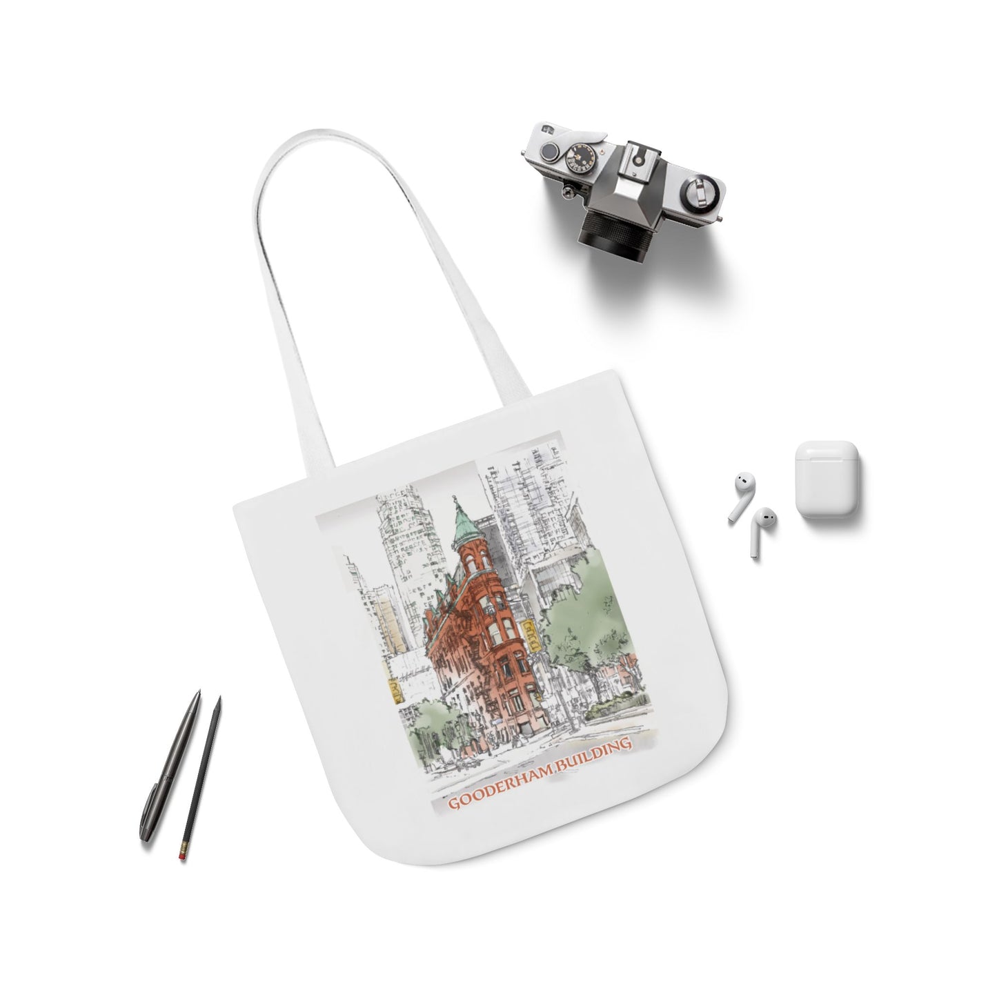 Toronto Gooderham building-inspired Tote Bag with 4-Color Straps