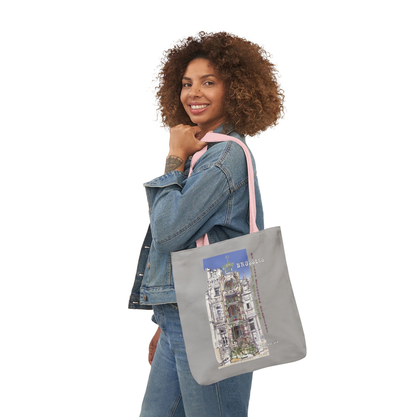 Brussel's Art-Nouveau-inspired light grey Tote Bag with 5-Color Straps