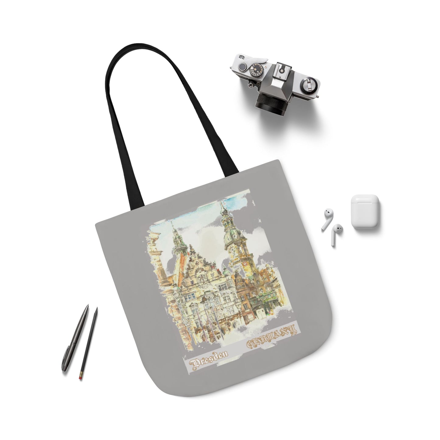 Dresden-inspired light grey Tote Bag with 4-Color Straps