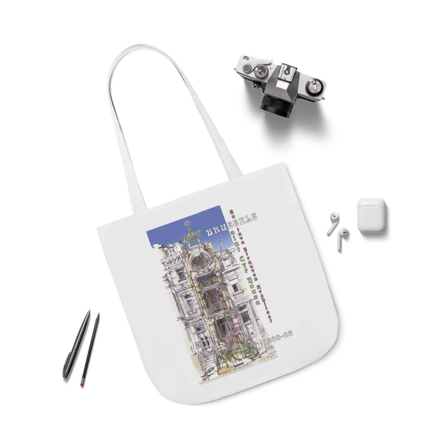 Brussel's Art-Nouveau-inspired Tote Bag with 5-Color Straps