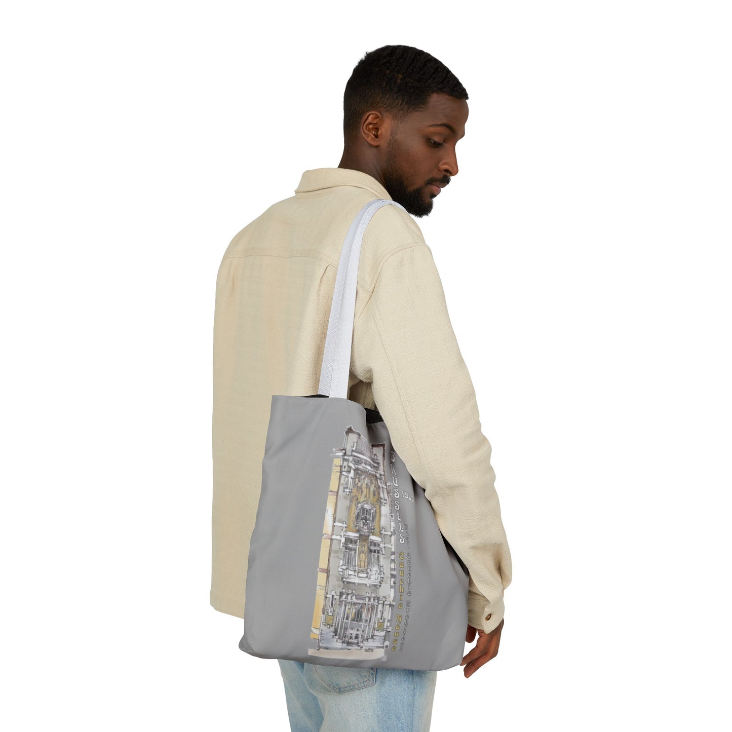 Brussel's Art-Nouveau-inspired light grey Tote Bag with 3-Color Straps