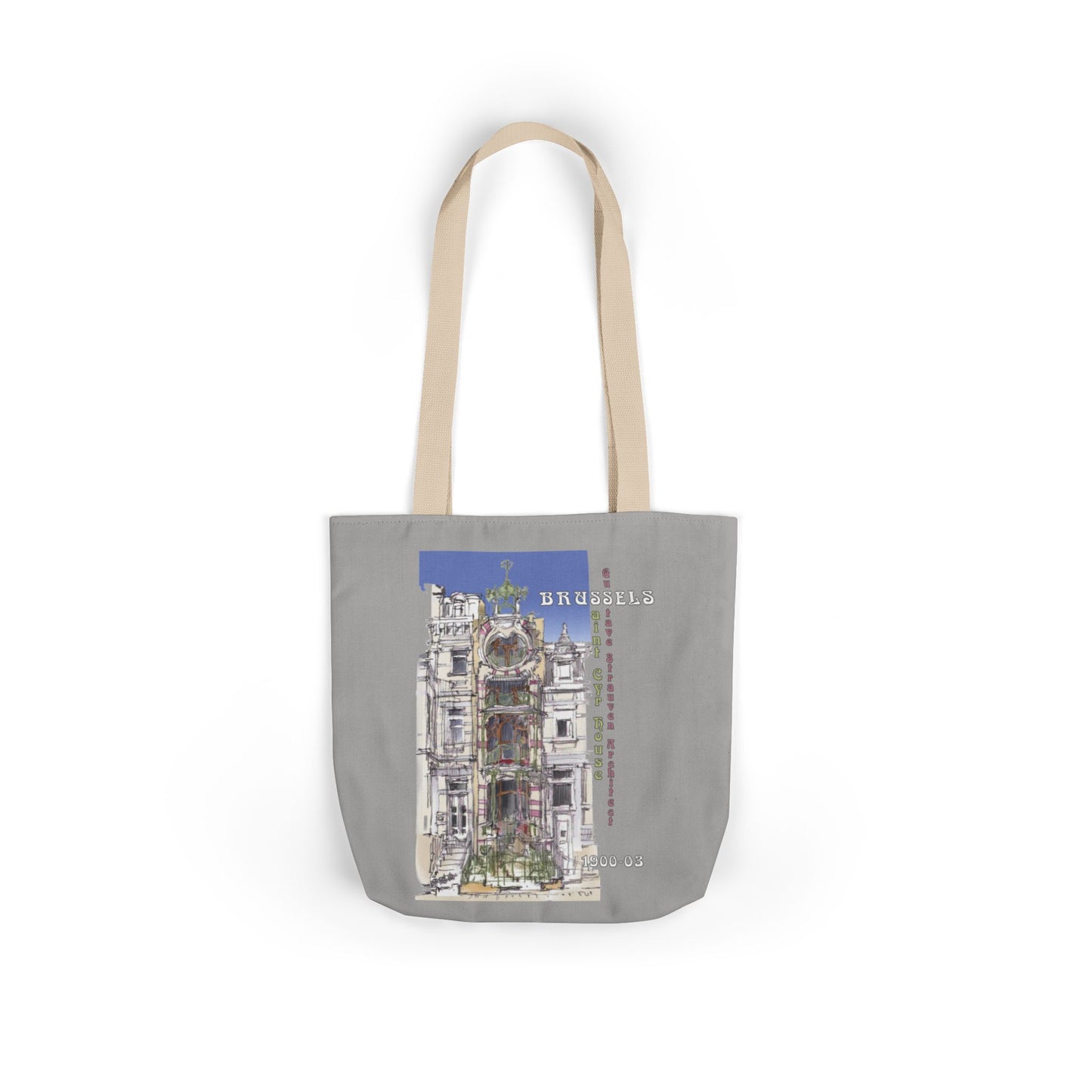 Brussel's Art-Nouveau-inspired light grey Tote Bag with 5-Color Straps