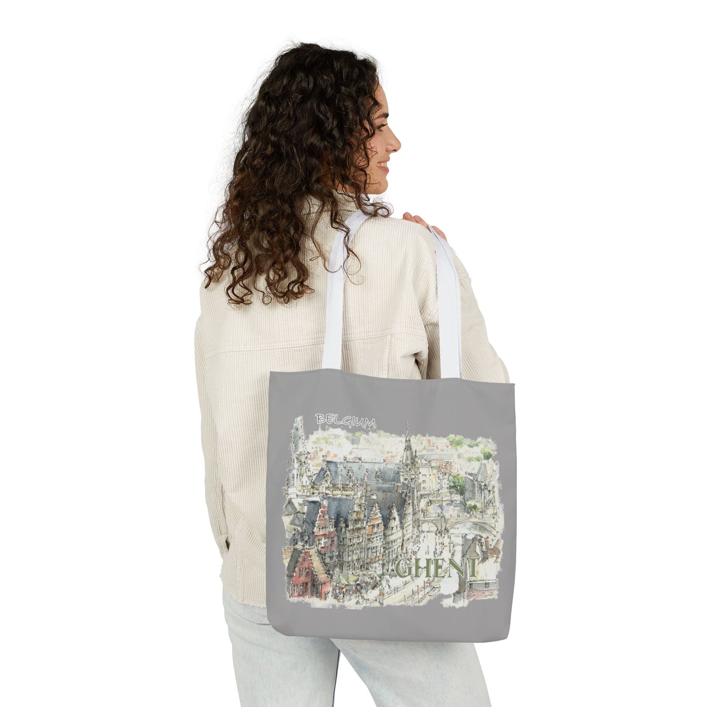 Ghent-inspired light grey Tote Bag with 4-Color Straps