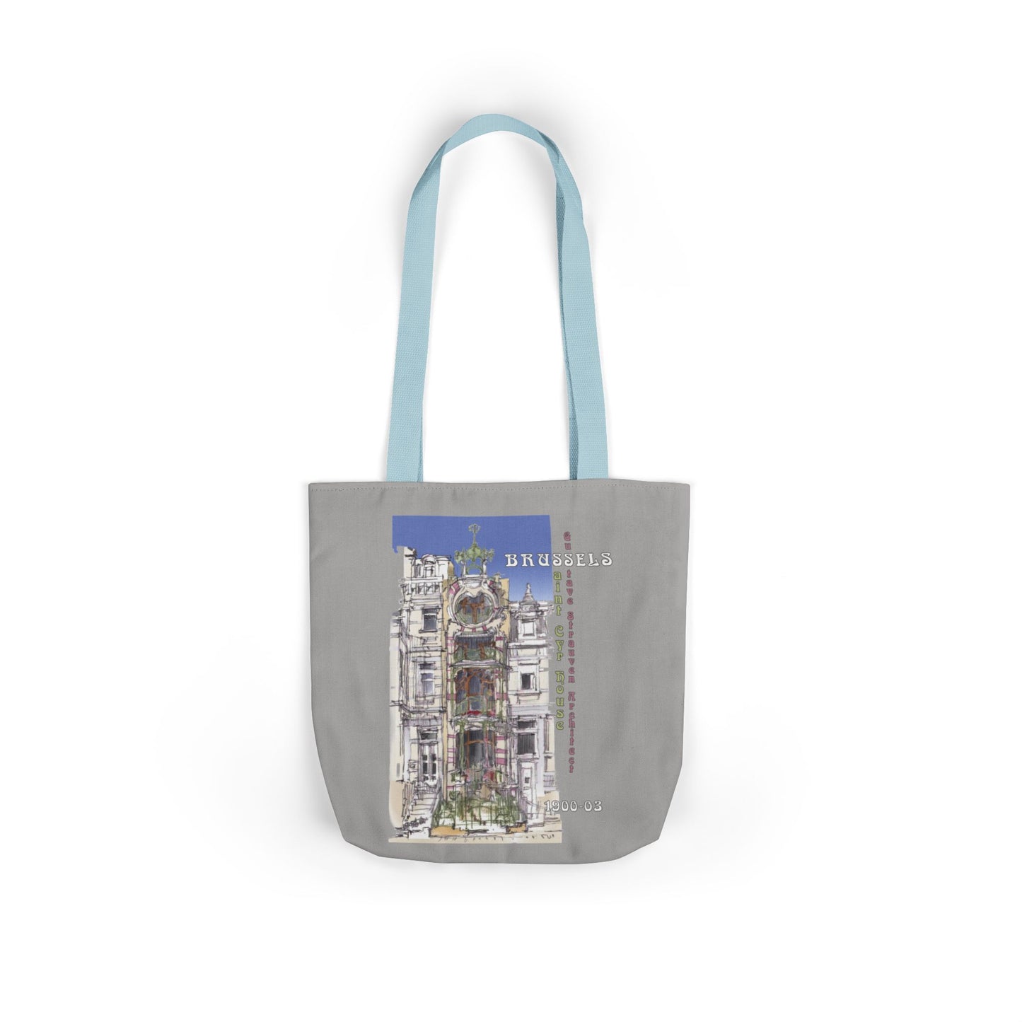 Brussel's Art-Nouveau-inspired light grey Tote Bag with 5-Color Straps