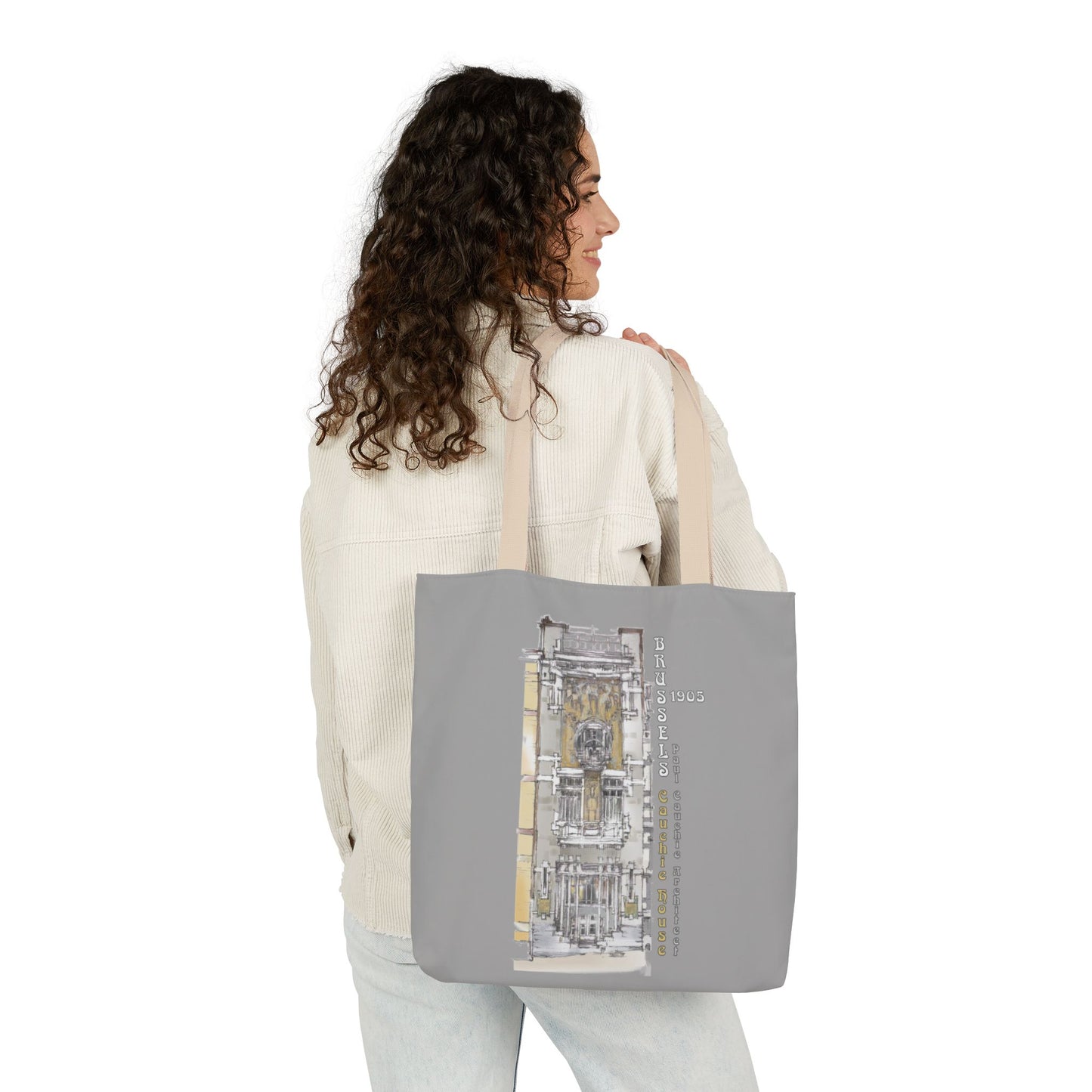Brussel's Art-Nouveau-inspired light grey Tote Bag with 3-Color Straps