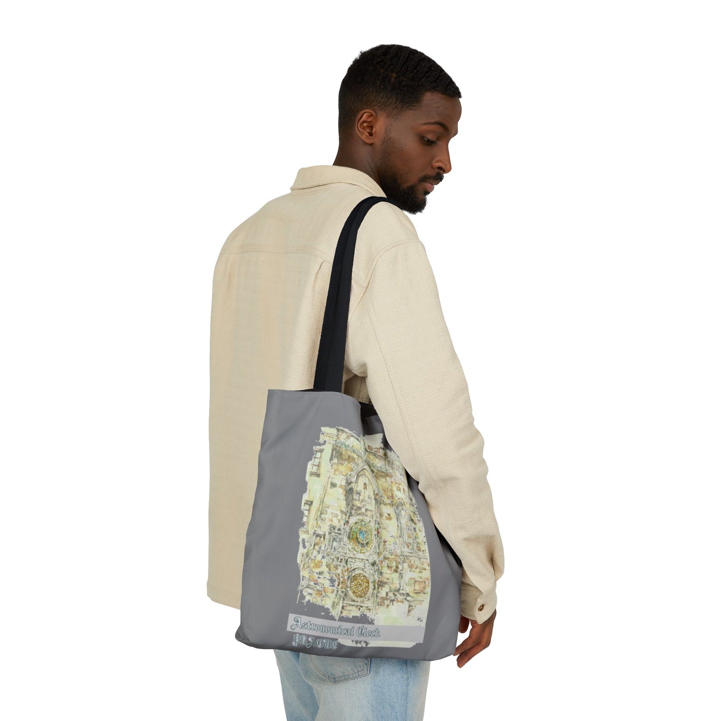 Prague-inspired grey Tote Bag with 4-Color Straps