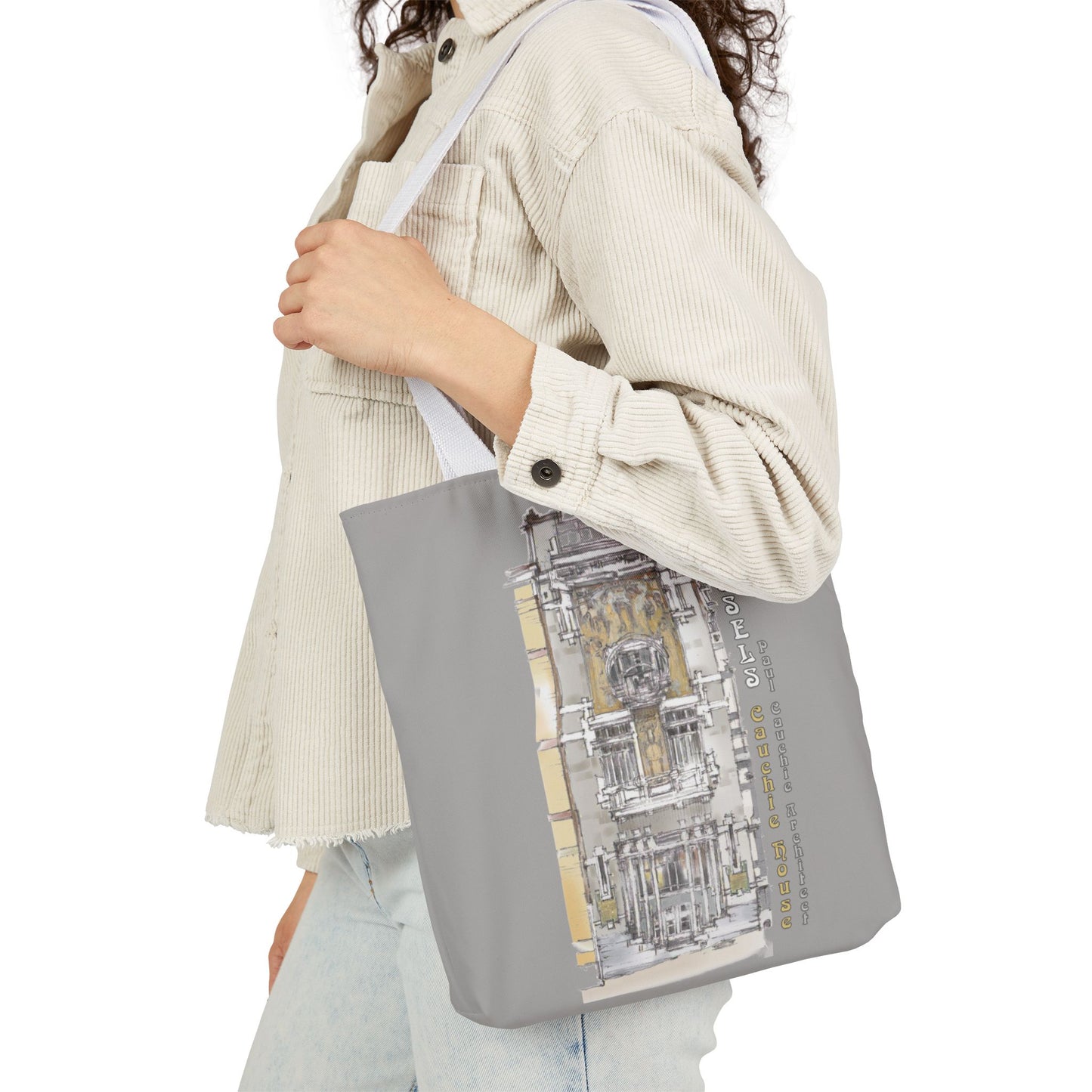 Brussel's Art-Nouveau-inspired light grey Tote Bag with 3-Color Straps
