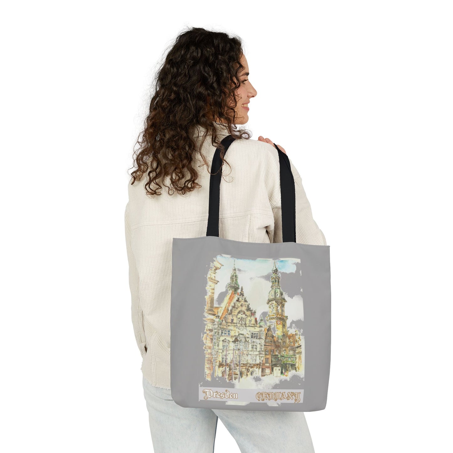 Dresden-inspired light grey Tote Bag with 4-Color Straps