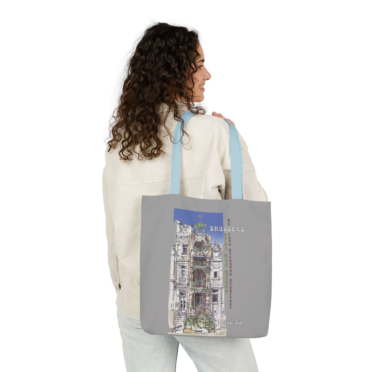 Brussel's Art-Nouveau-inspired light grey Tote Bag with 5-Color Straps