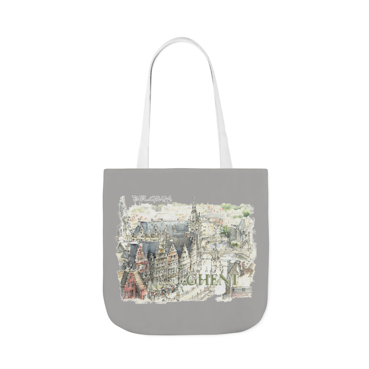Ghent-inspired light grey Tote Bag with 4-Color Straps