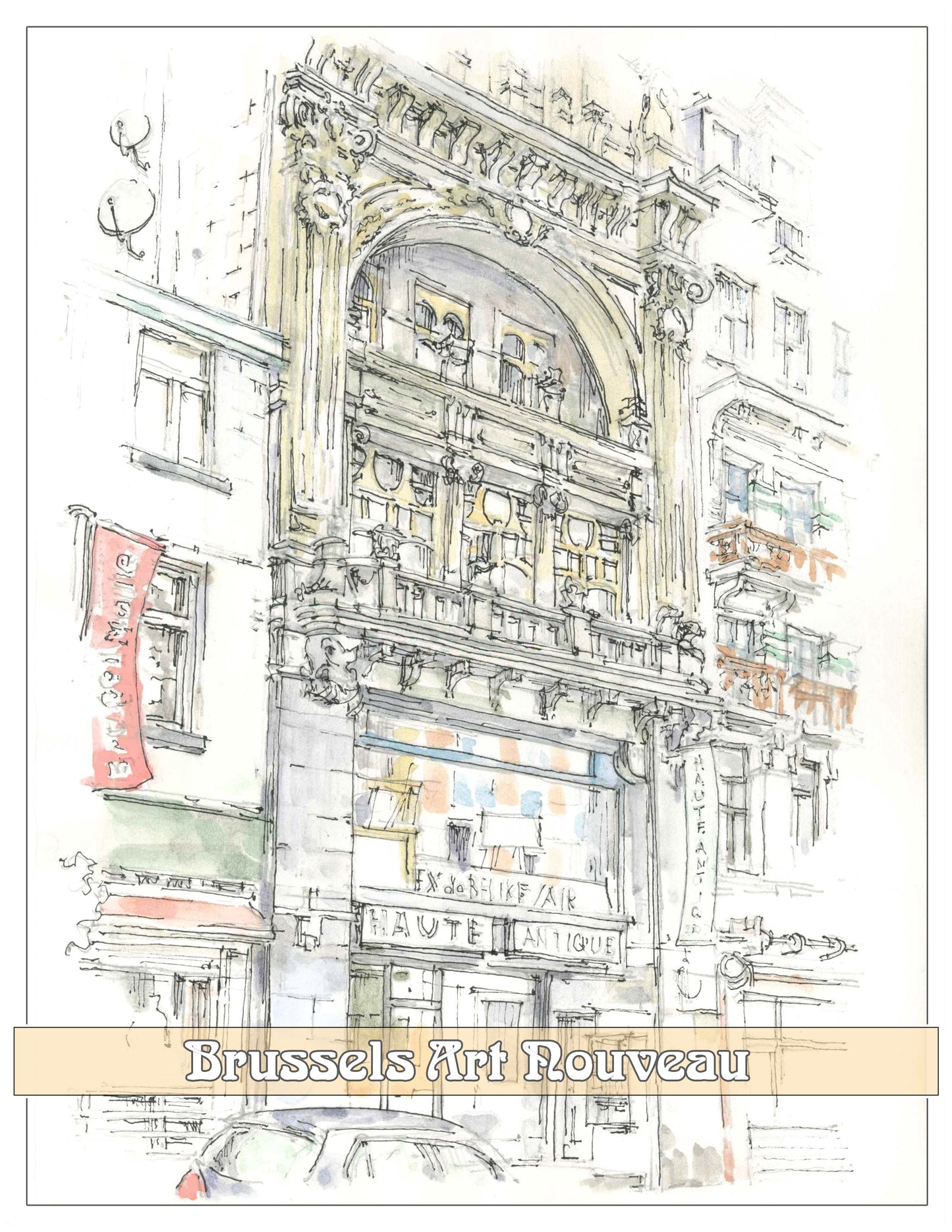 Brussels Travel Print (Belgium), the Art Nouveau building.