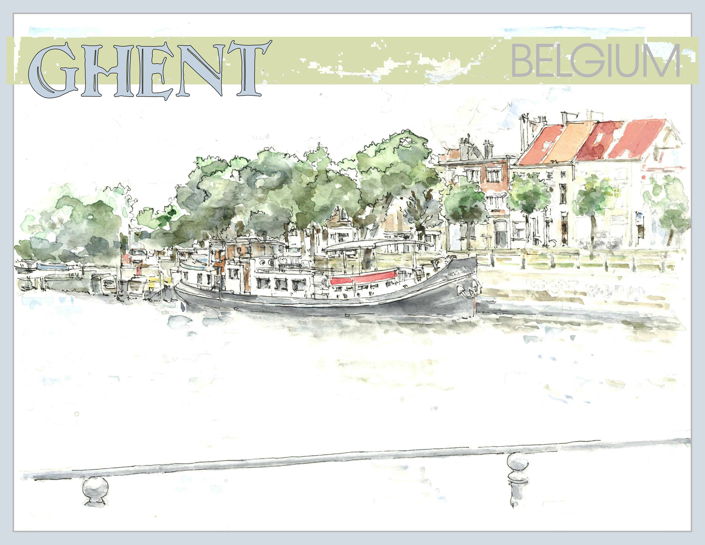 Ghent Travel Print (Belgium), View from the Bridge.