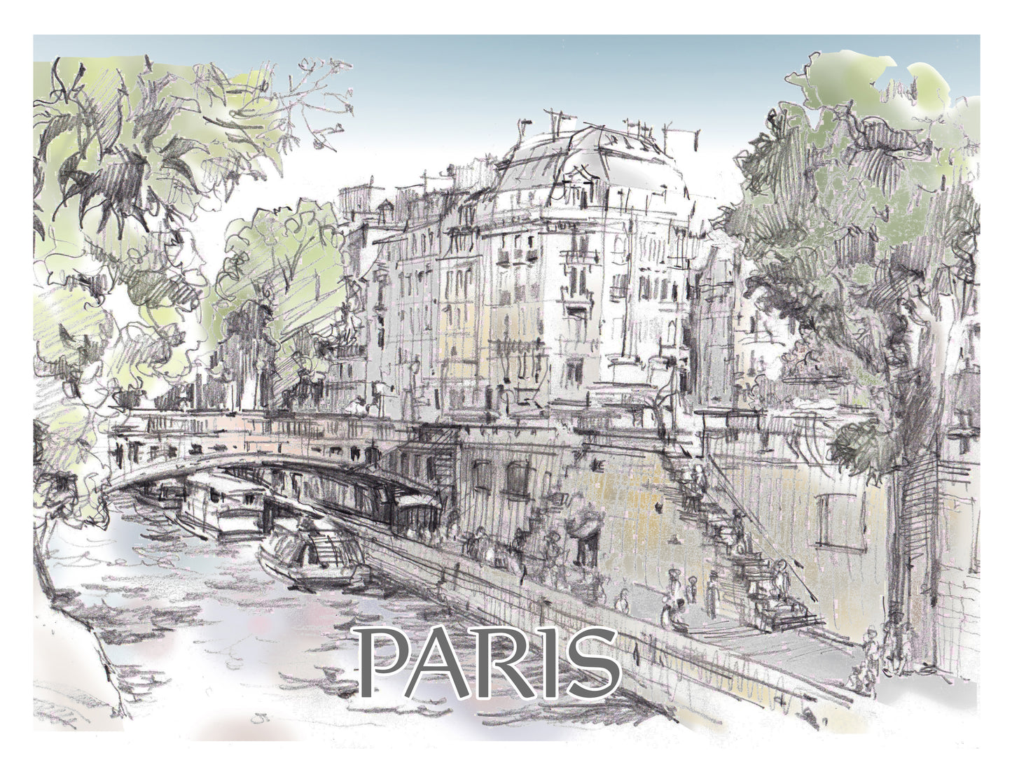 Paris Travel Print (France), View of the Pont au Double.