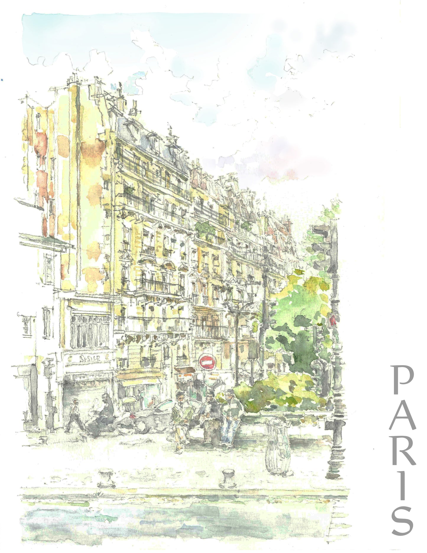 Paris Travel Print (France), View of the downtown street.