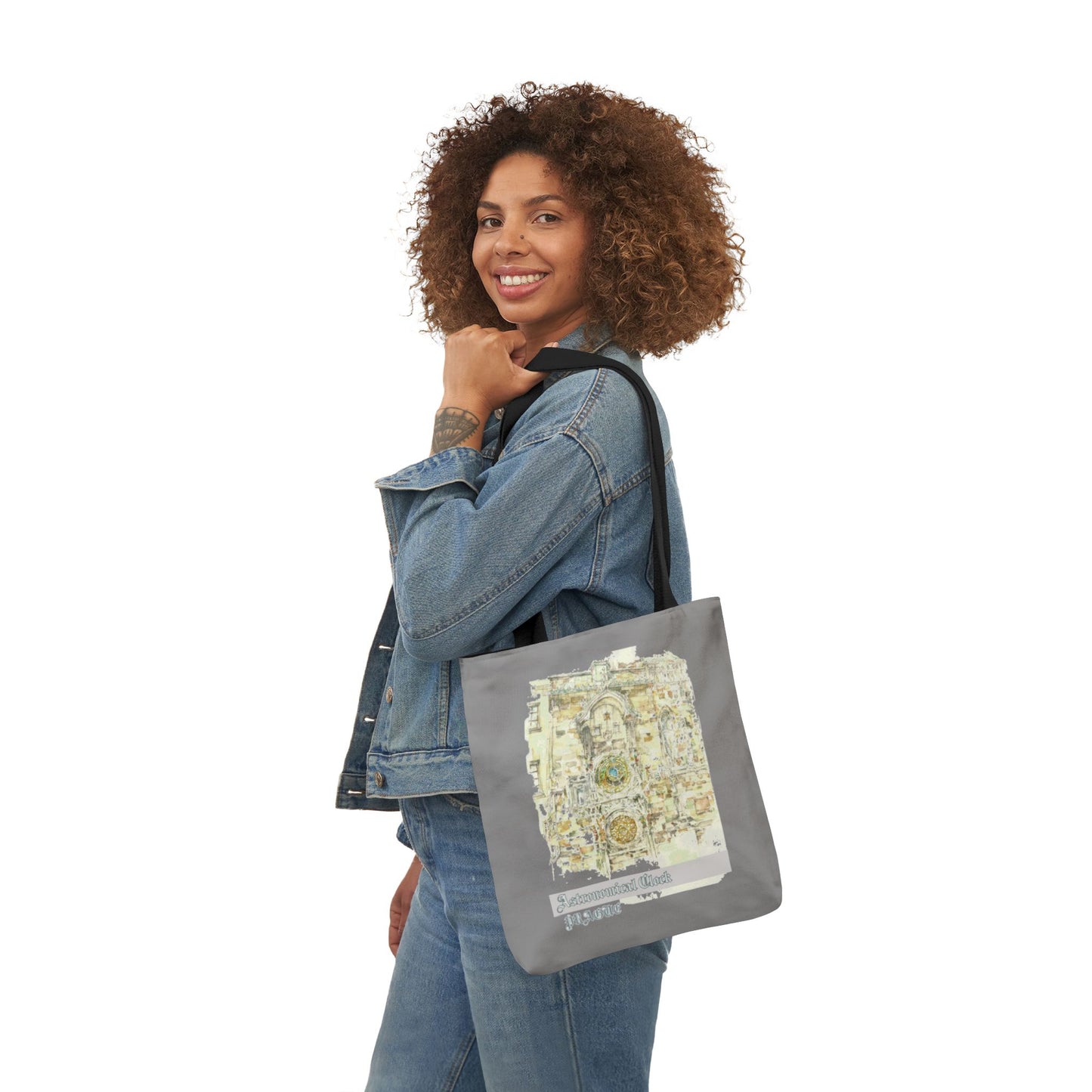 Prague-inspired grey Tote Bag with 4-Color Straps