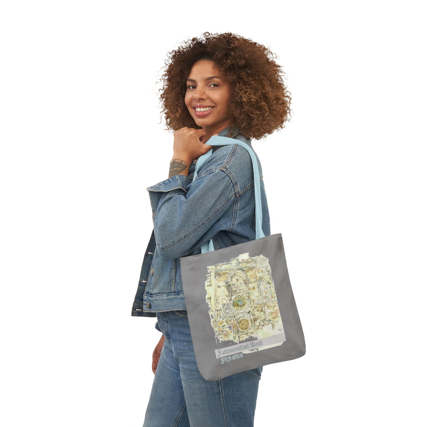 Prague-inspired grey Tote Bag with 4-Color Straps