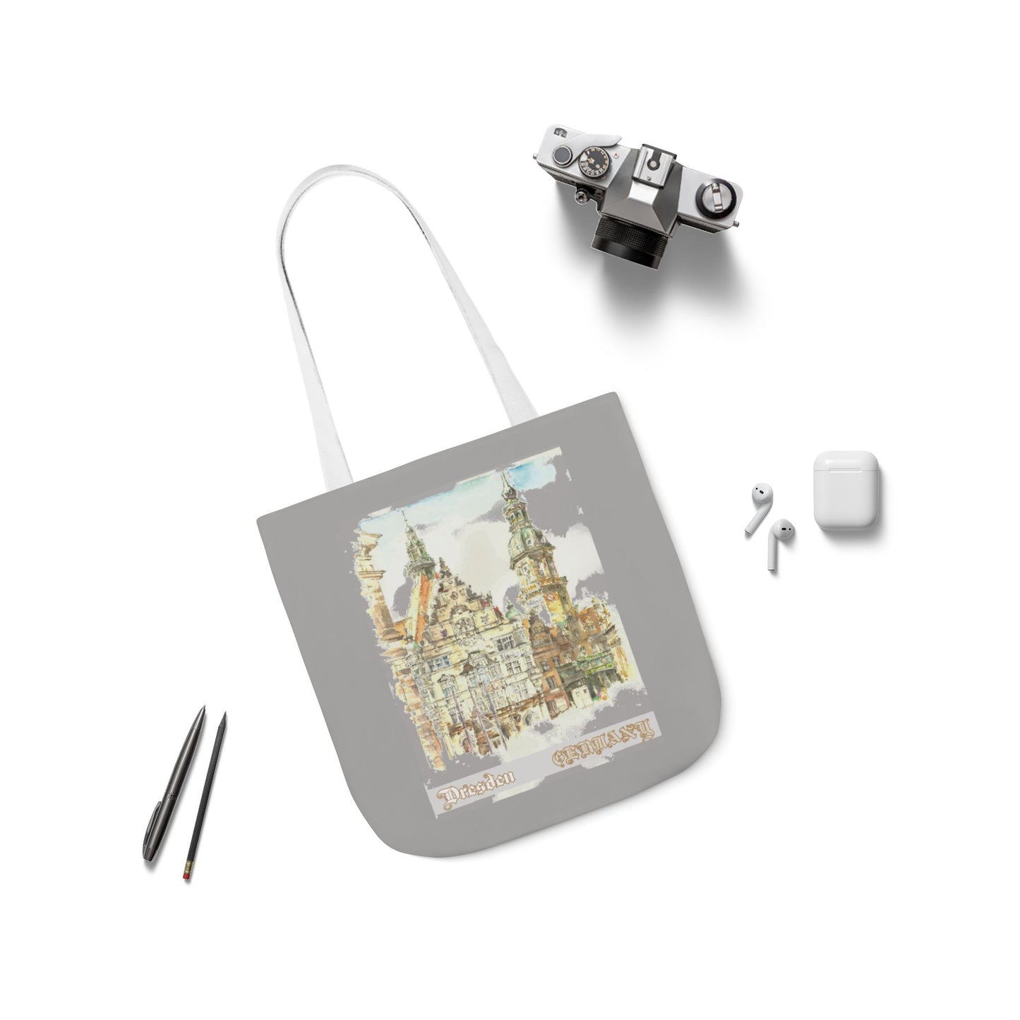 Dresden-inspired light grey Tote Bag with 4-Color Straps