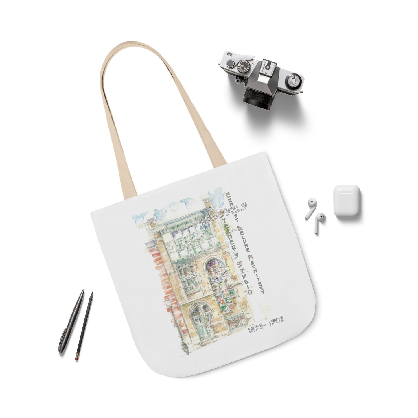 Brussel's Art-Nouveau-inspired Tote Bag with 3-Color Straps