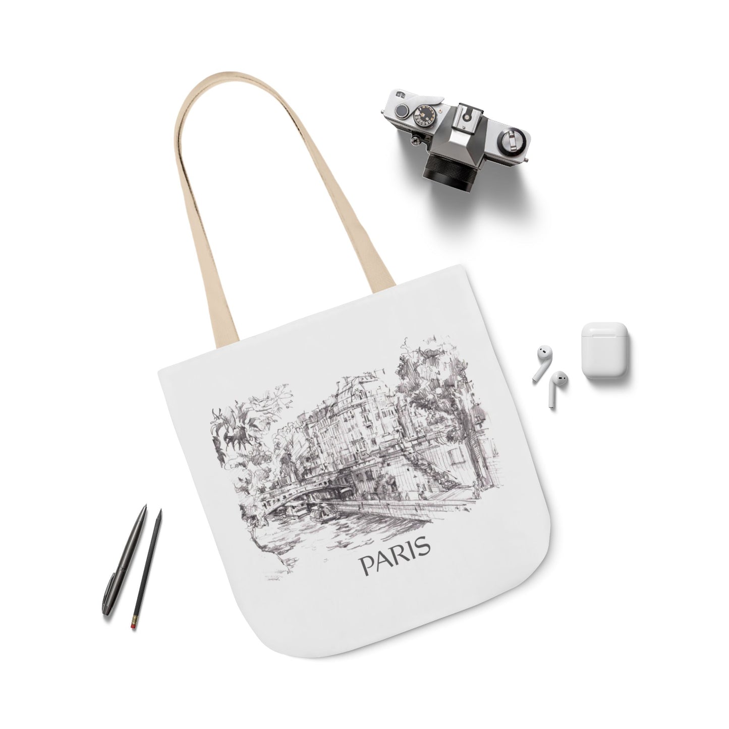 Paris-inspired Tote Bag with 5-Color Straps
