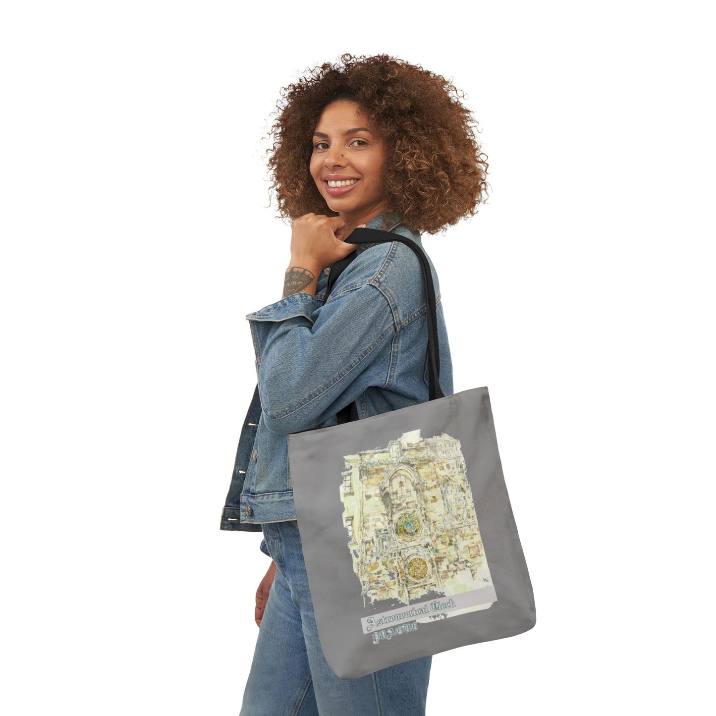 Prague-inspired grey Tote Bag with 4-Color Straps