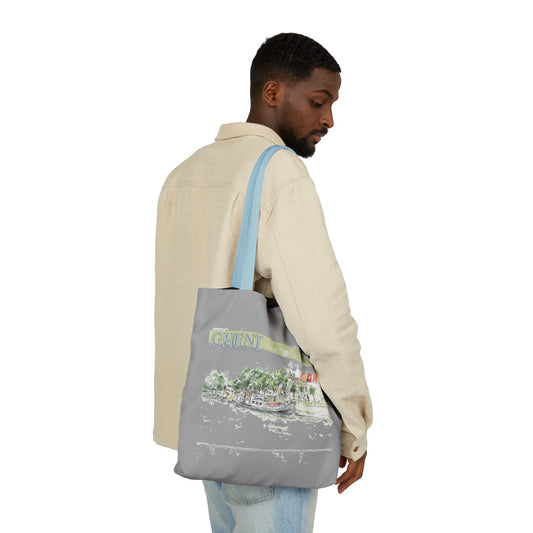Ghent-inspired light grey Tote Bag with 4-Color Straps