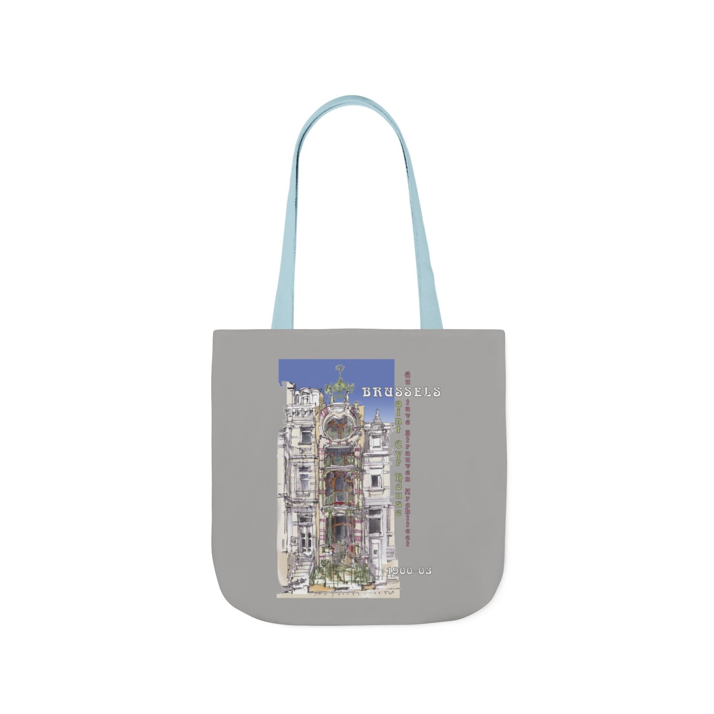 Brussel's Art-Nouveau-inspired light grey Tote Bag with 5-Color Straps