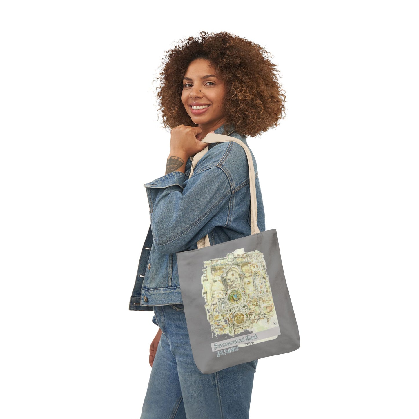 Prague-inspired grey Tote Bag with 4-Color Straps