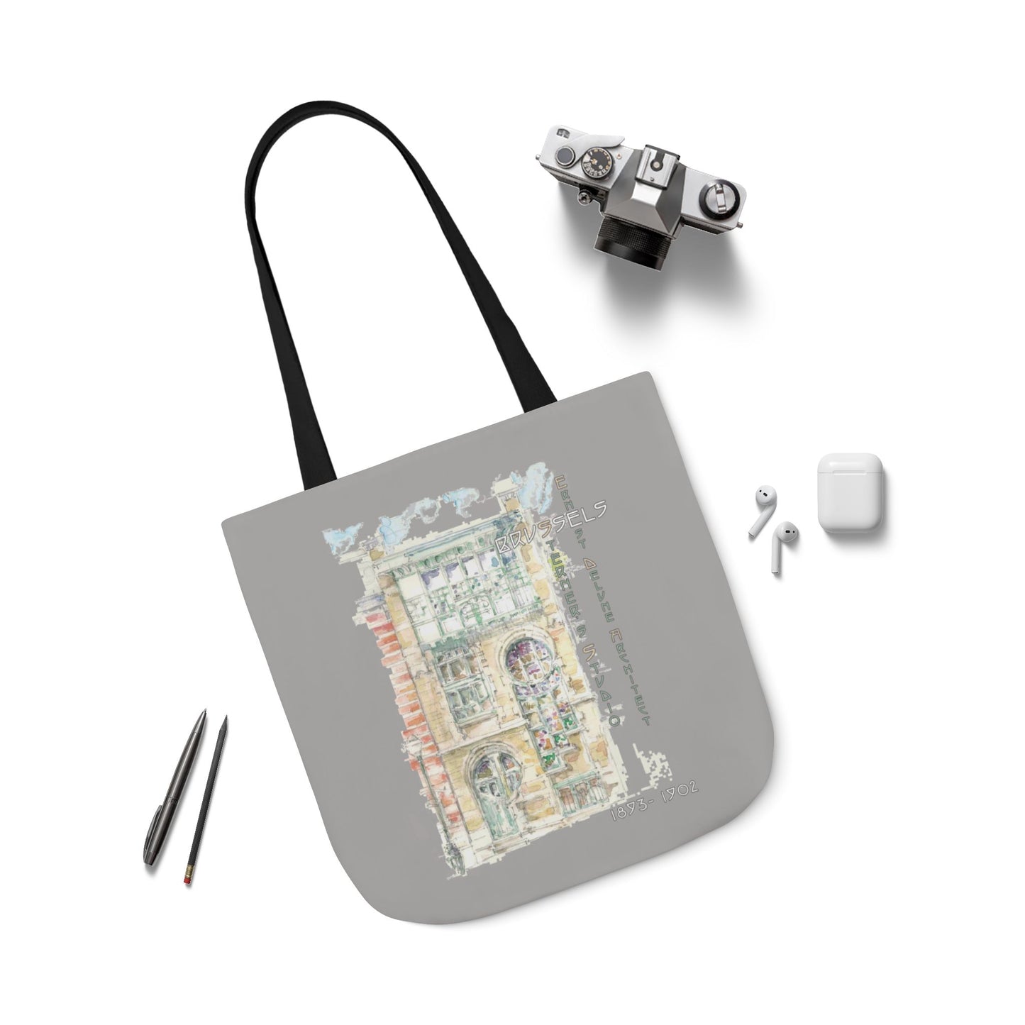 Art-Nouveau-inspired light grey Tote Bag with 5-Color Straps