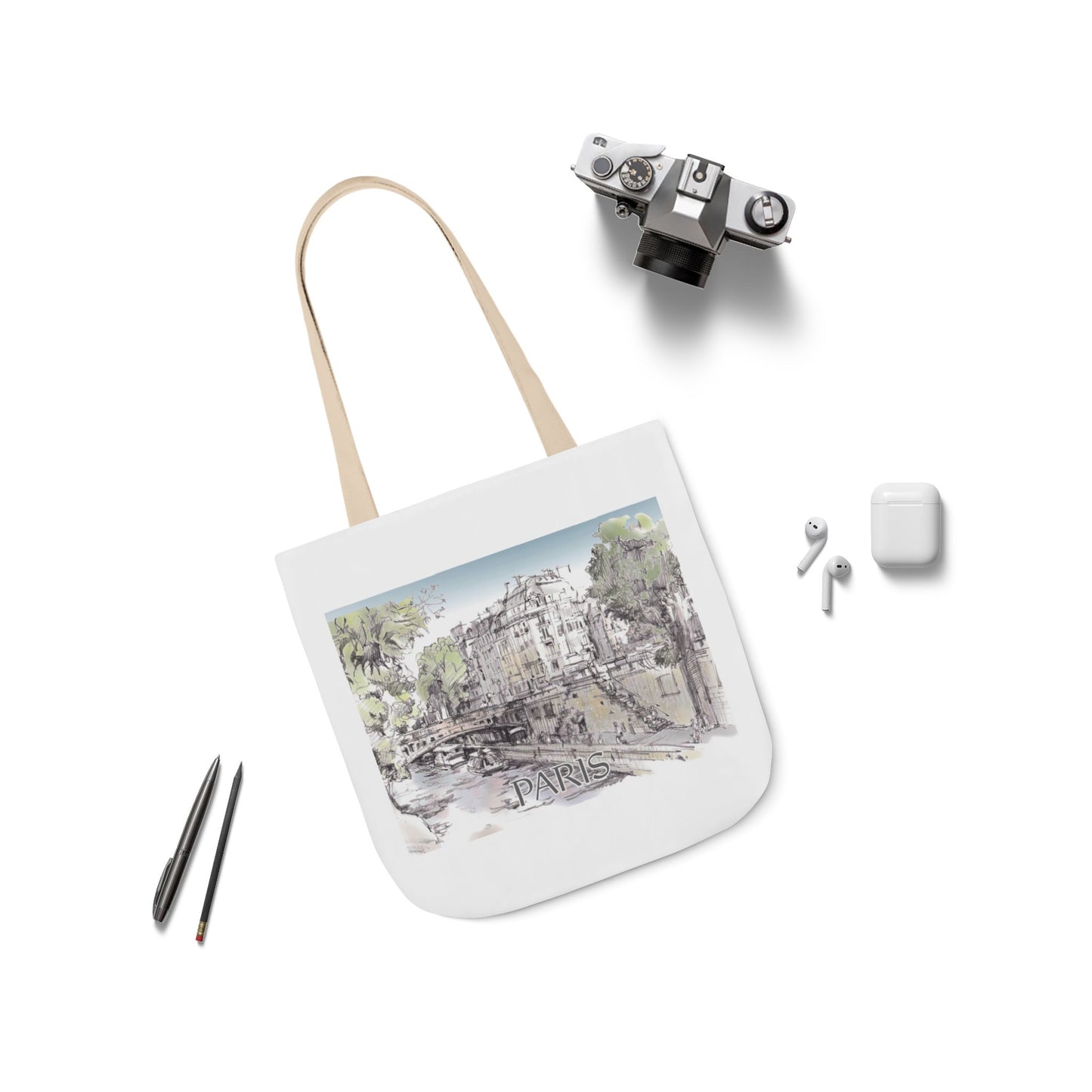 Paris-inspired Tote Bag with 4-Color Straps