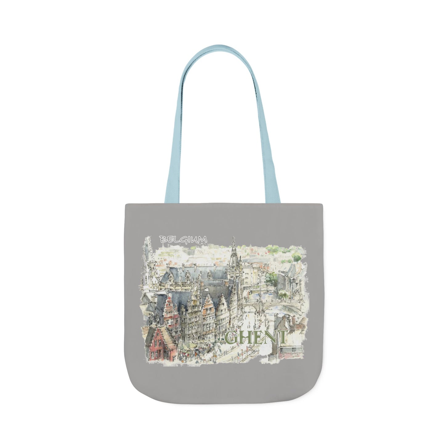 Ghent-inspired light grey Tote Bag with 4-Color Straps