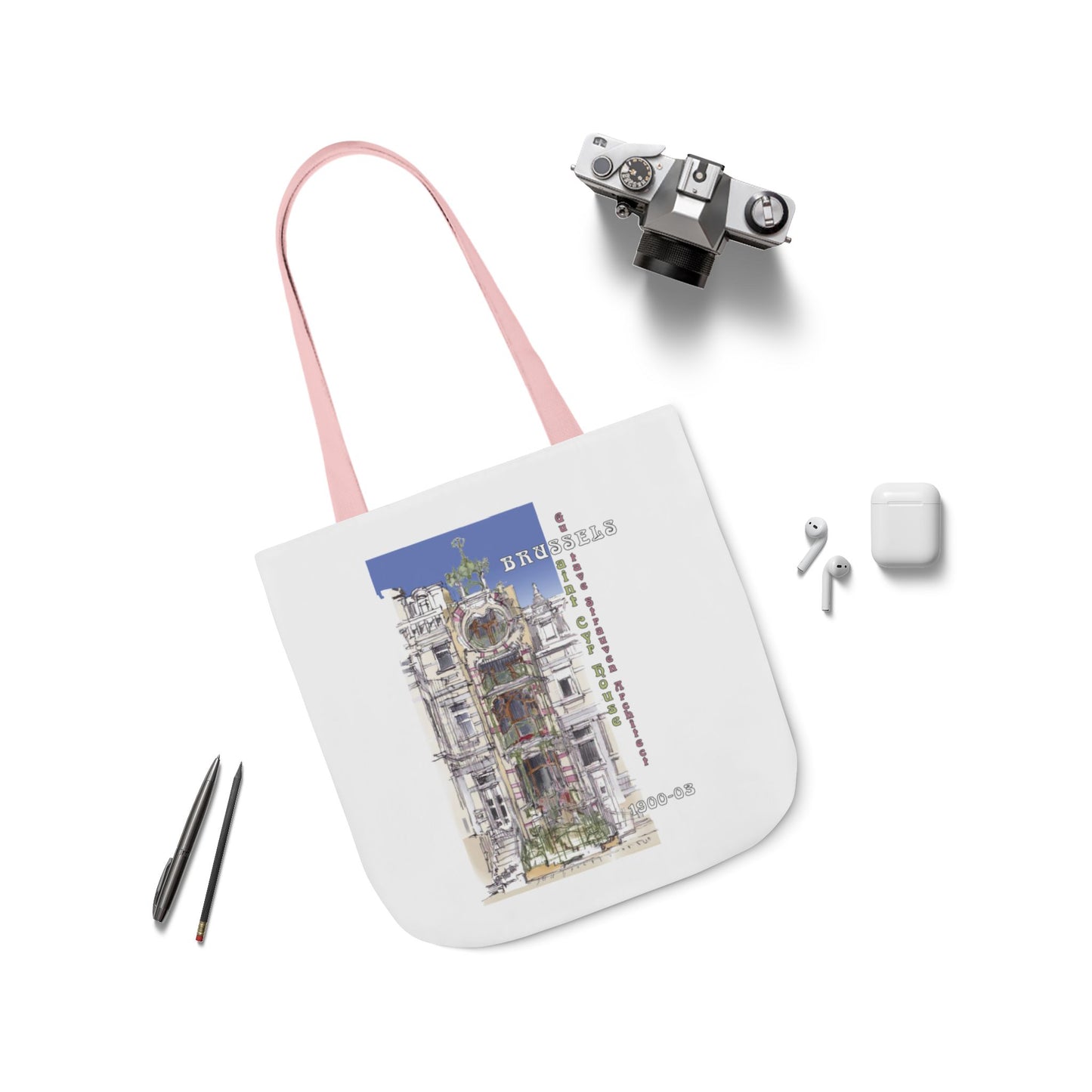 Brussel's Art-Nouveau-inspired Tote Bag with 5-Color Straps