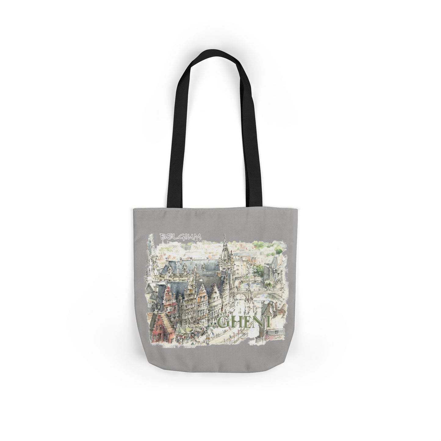 Ghent-inspired light grey Tote Bag with 4-Color Straps