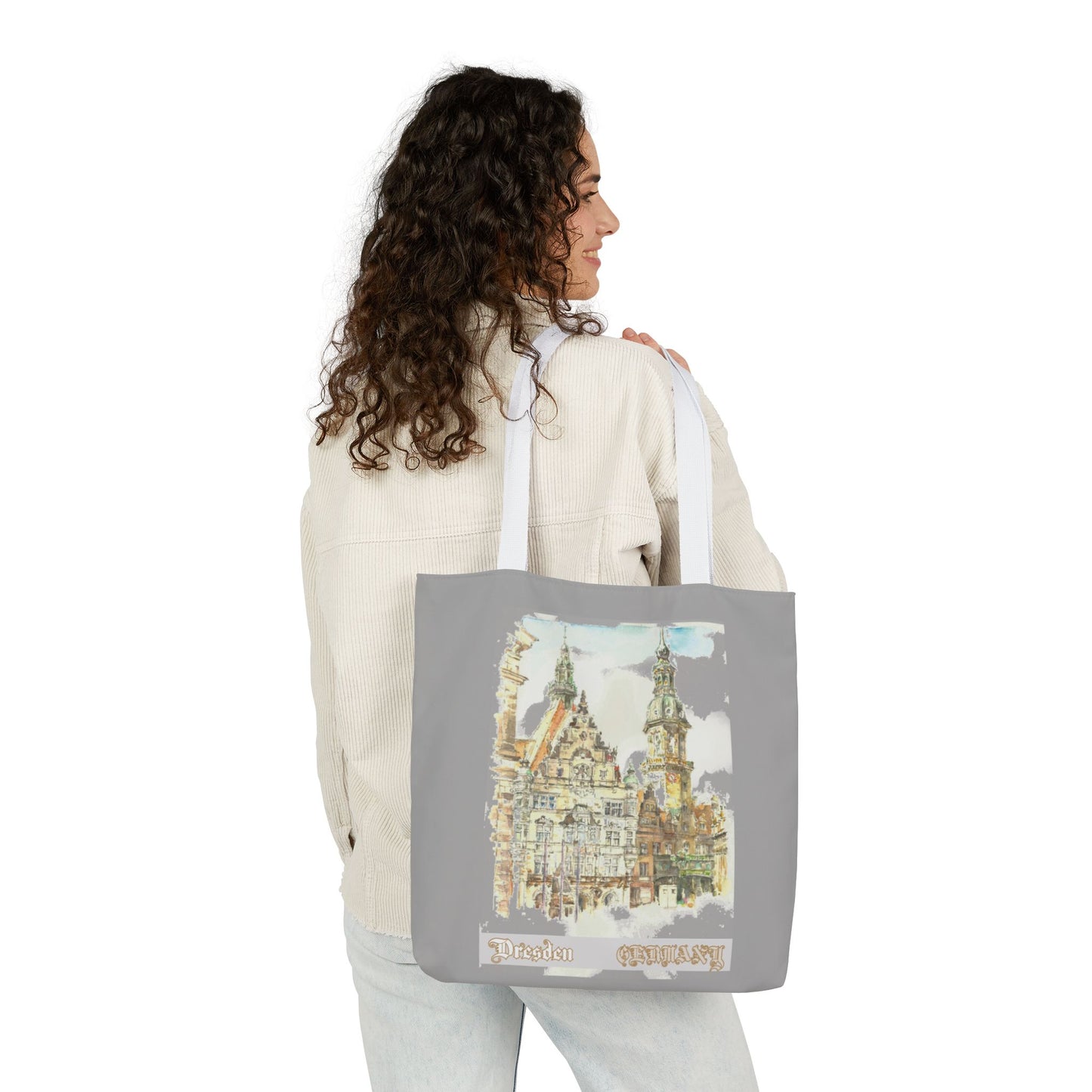 Dresden-inspired light grey Tote Bag with 4-Color Straps