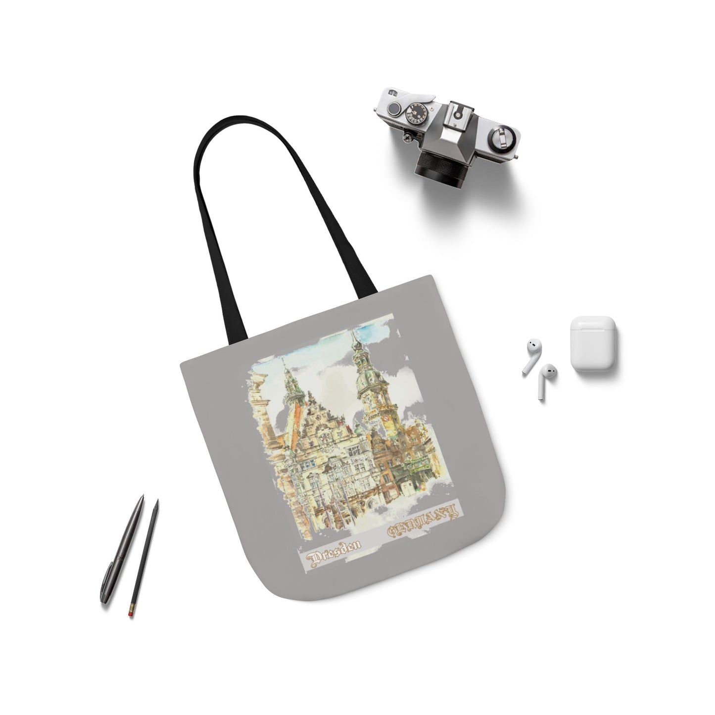 Dresden-inspired light grey Tote Bag with 4-Color Straps