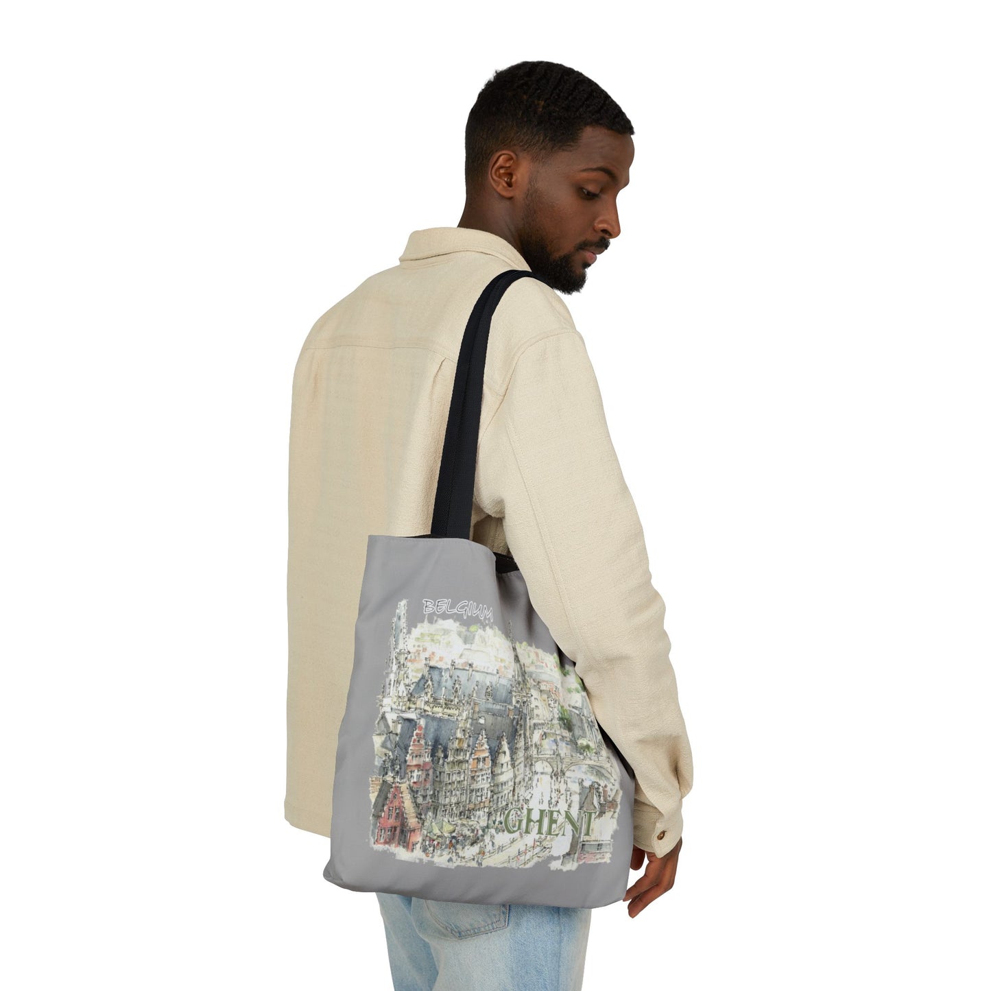 Ghent-inspired light grey Tote Bag with 4-Color Straps
