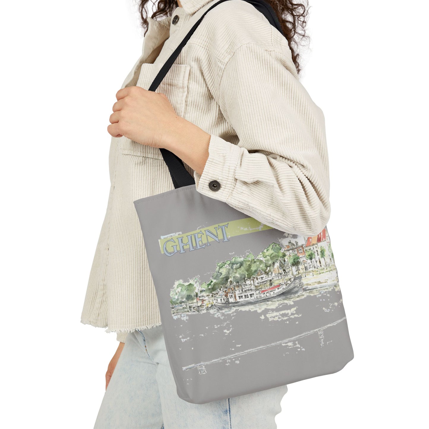 Ghent-inspired light grey Tote Bag with 4-Color Straps