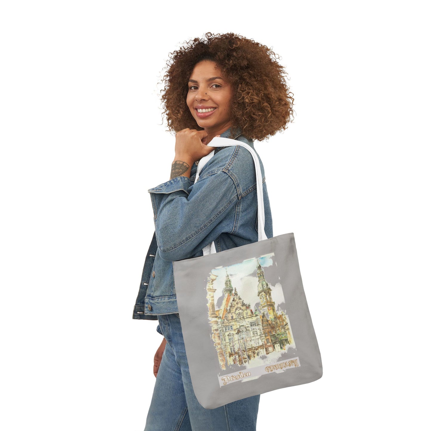 Dresden-inspired light grey Tote Bag with 4-Color Straps