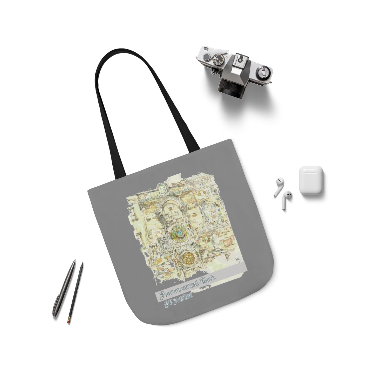Prague-inspired grey Tote Bag with 4-Color Straps