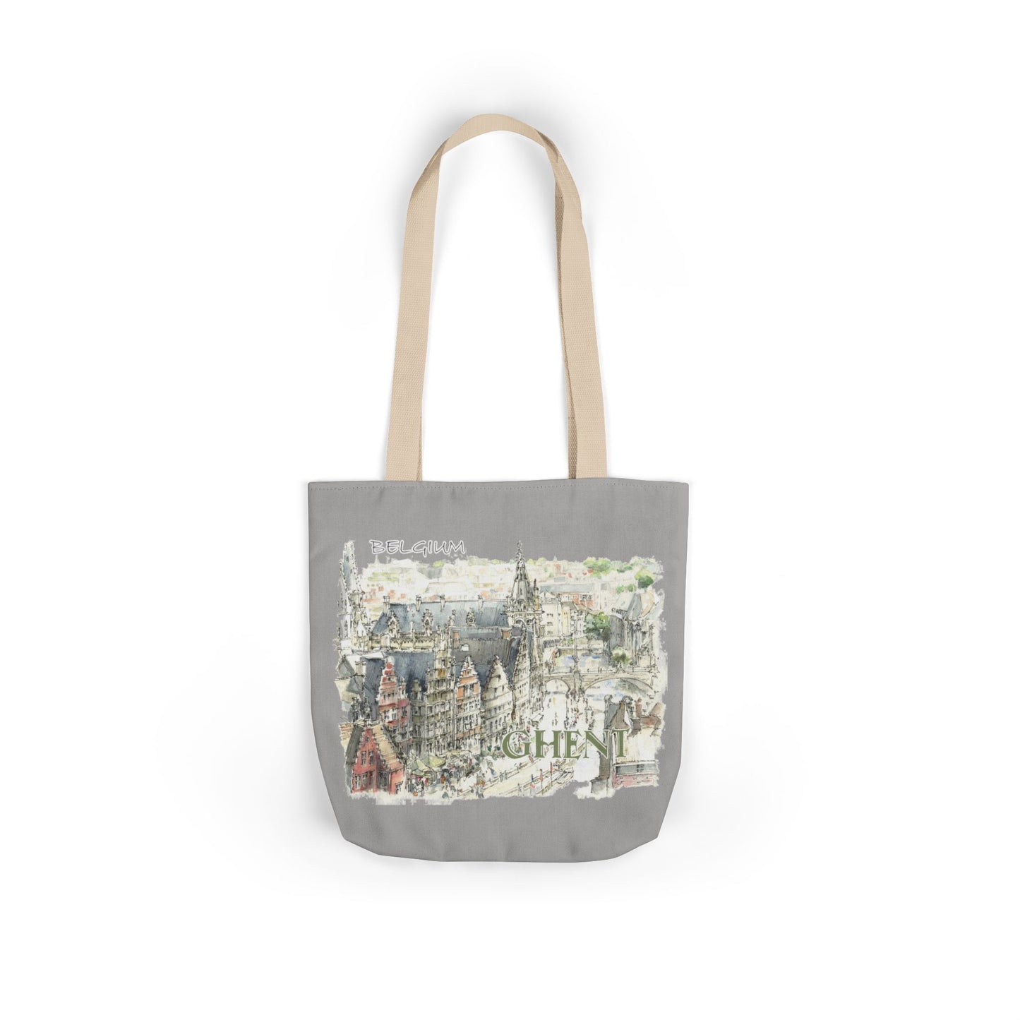 Ghent-inspired light grey Tote Bag with 4-Color Straps