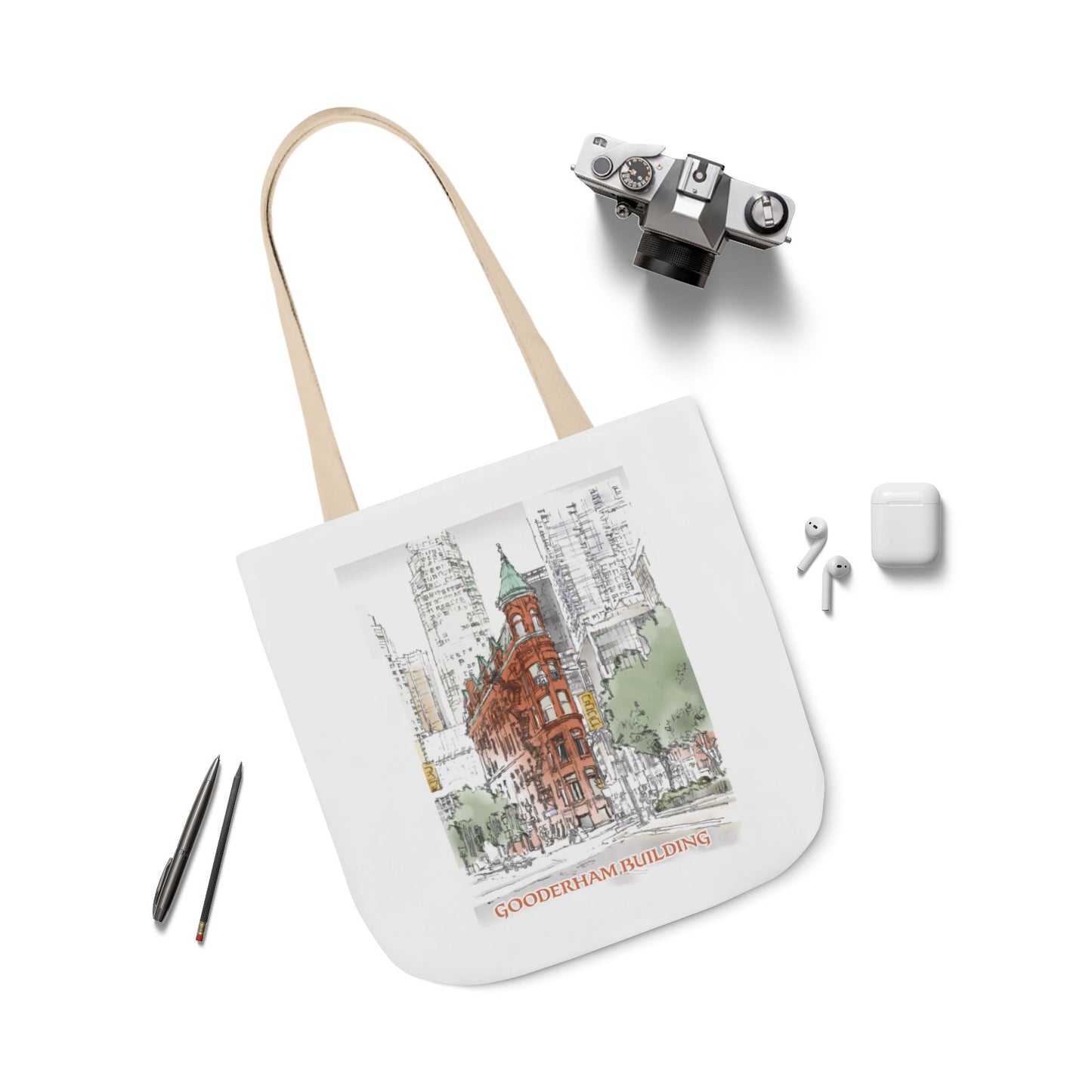 Toronto Gooderham building-inspired Tote Bag with 4-Color Straps