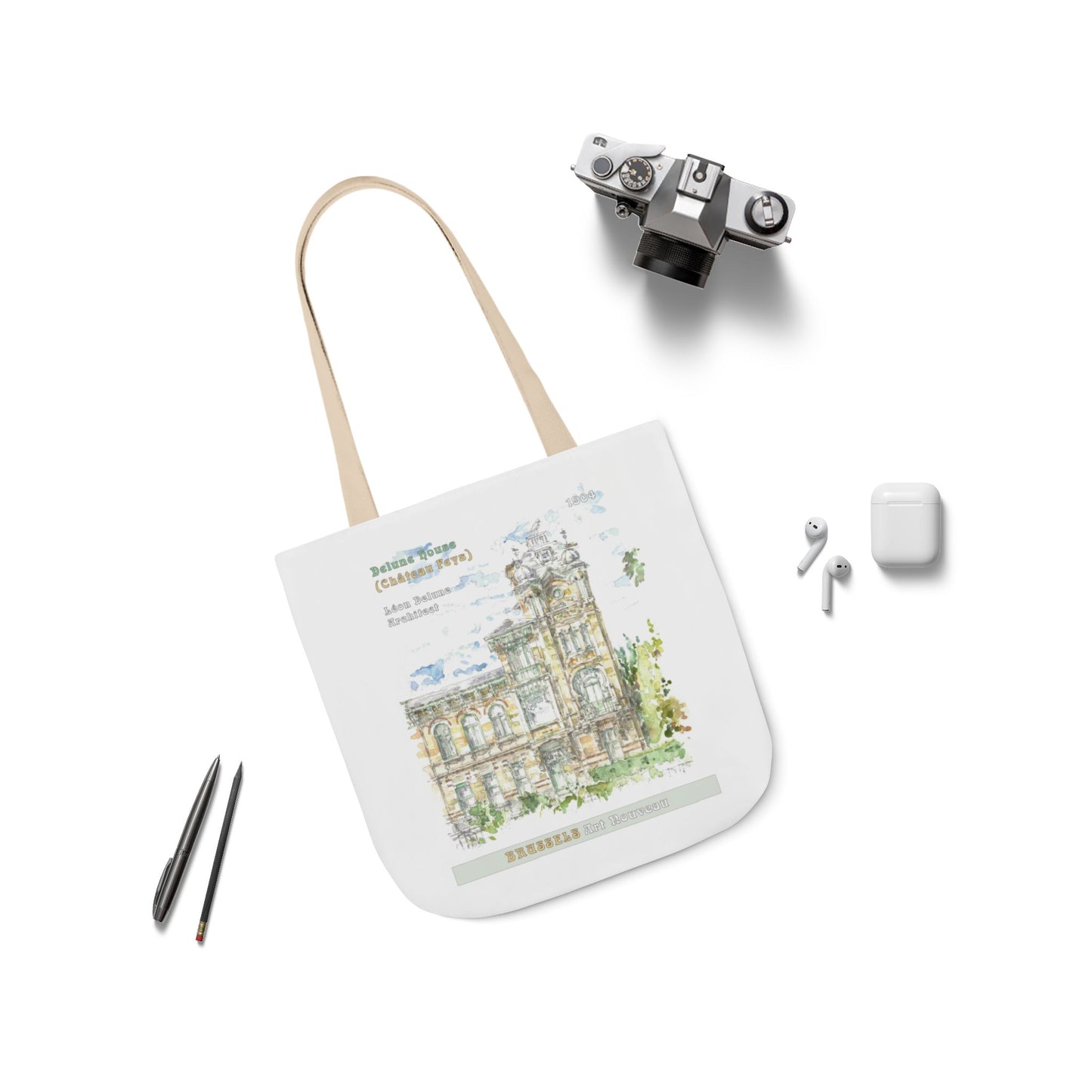 Brussel's Art-Nouveau-inspired Tote Bag with 3-Color Straps