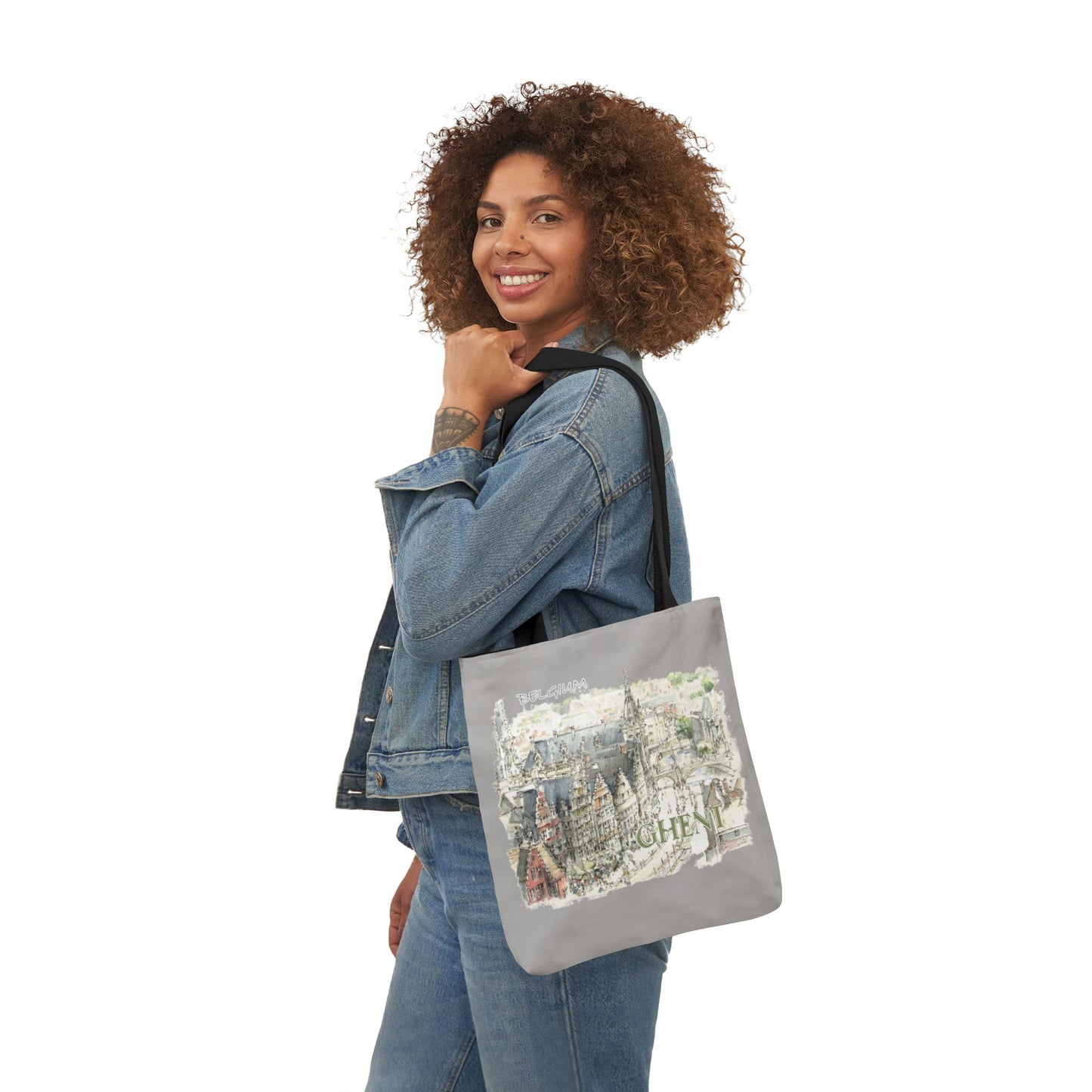 Ghent-inspired light grey Tote Bag with 4-Color Straps