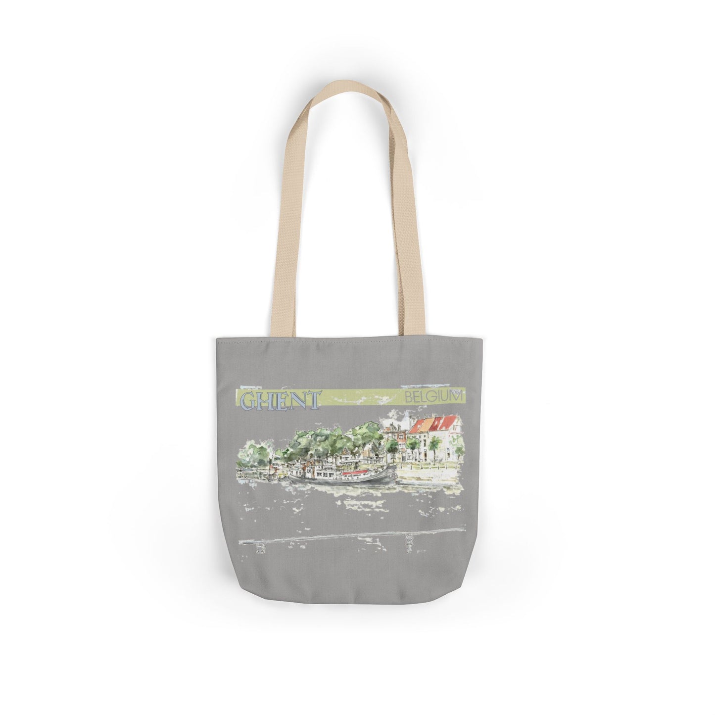Ghent-inspired light grey Tote Bag with 4-Color Straps