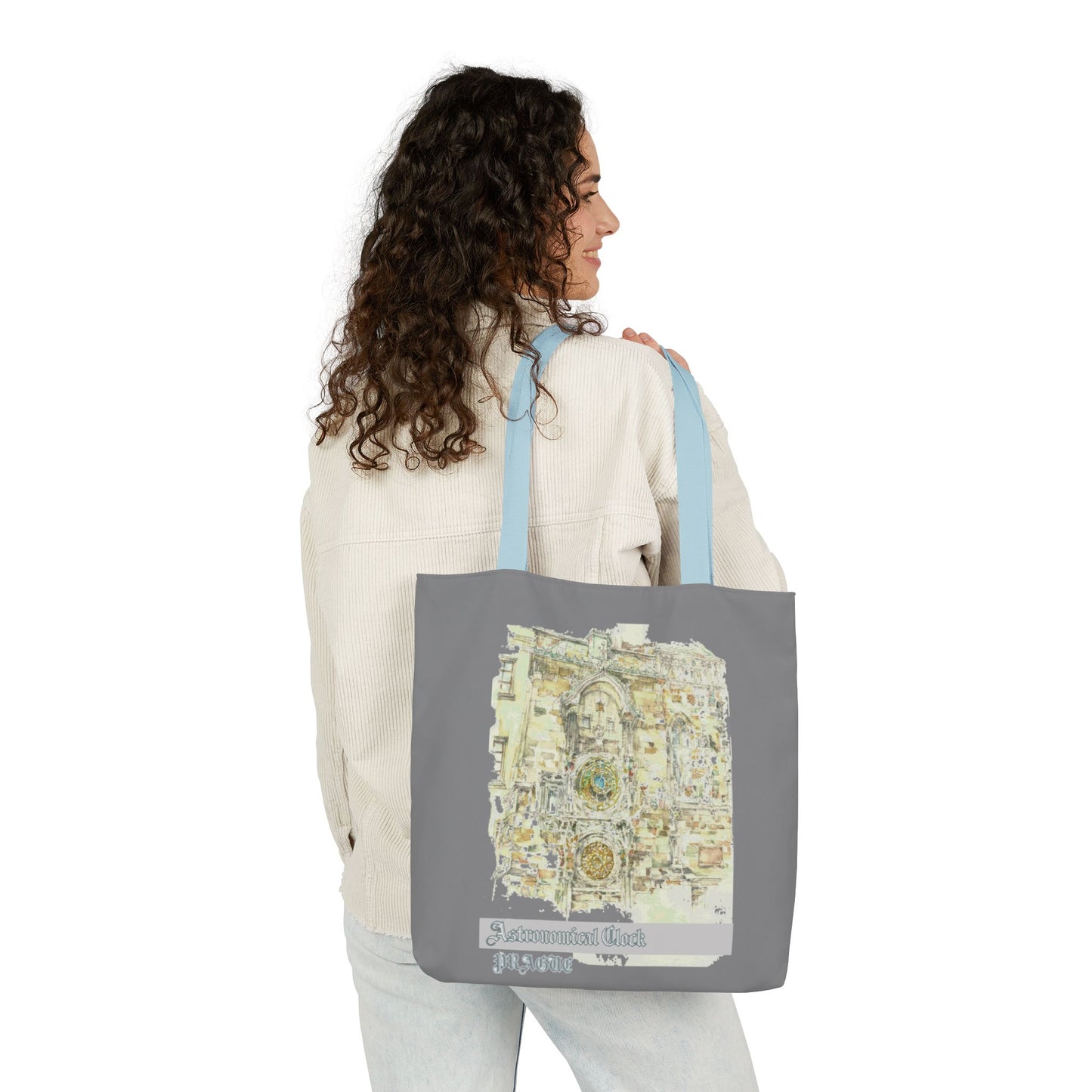 Prague-inspired grey Tote Bag with 4-Color Straps