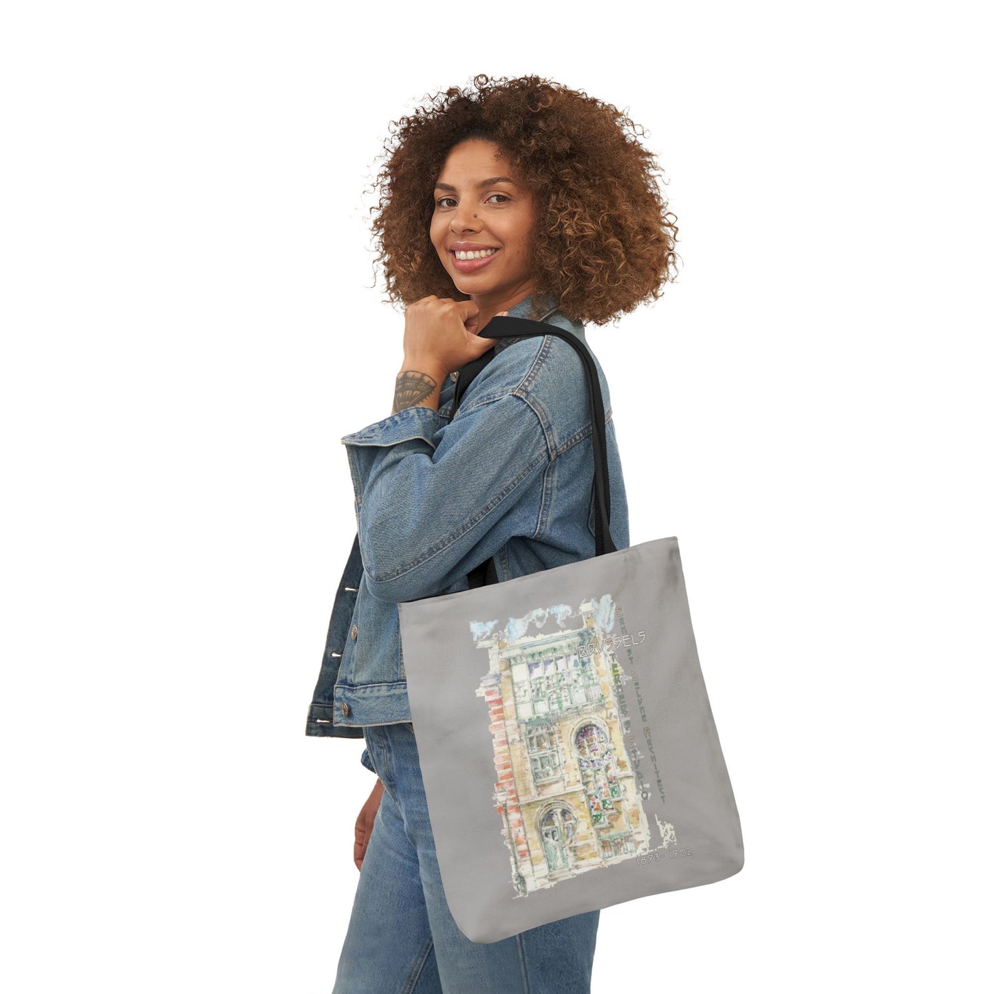 Art-Nouveau-inspired light grey Tote Bag with 5-Color Straps