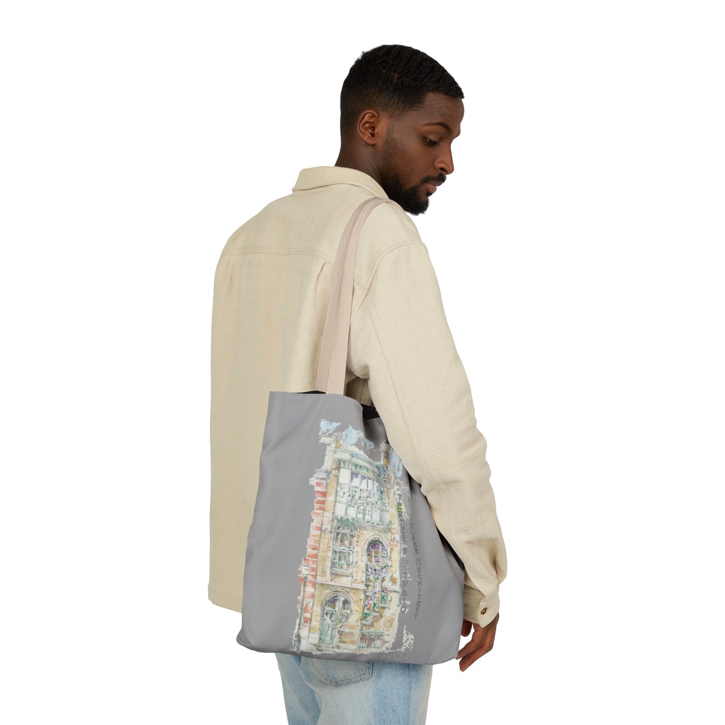 Art-Nouveau-inspired light grey Tote Bag with 5-Color Straps
