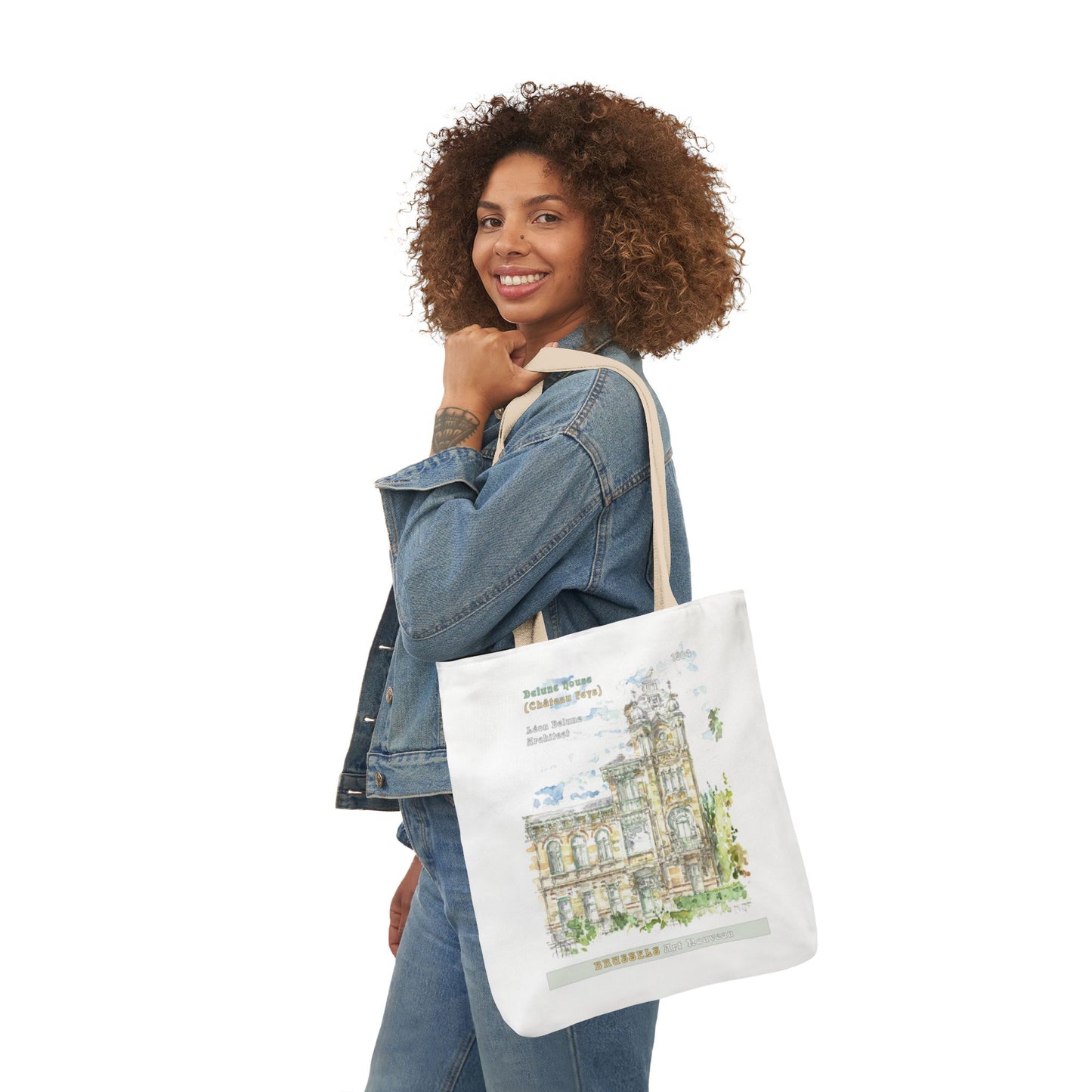 Brussel's Art-Nouveau-inspired Tote Bag with 3-Color Straps