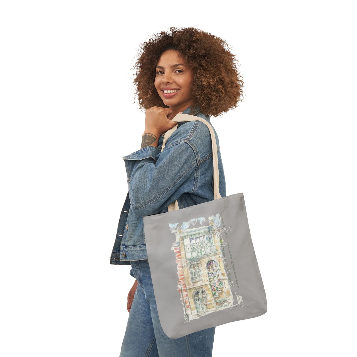 Art-Nouveau-inspired light grey Tote Bag with 5-Color Straps