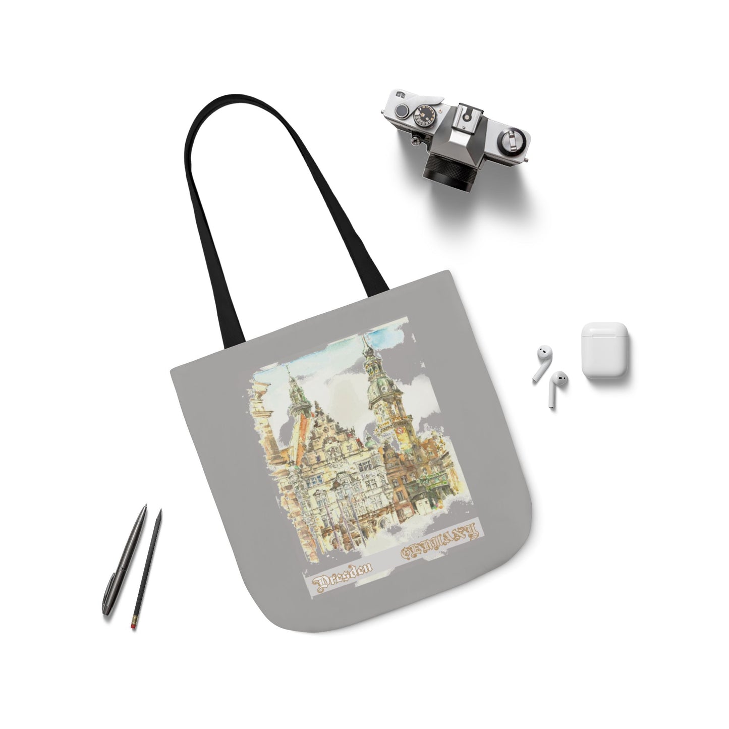 Dresden-inspired light grey Tote Bag with 4-Color Straps