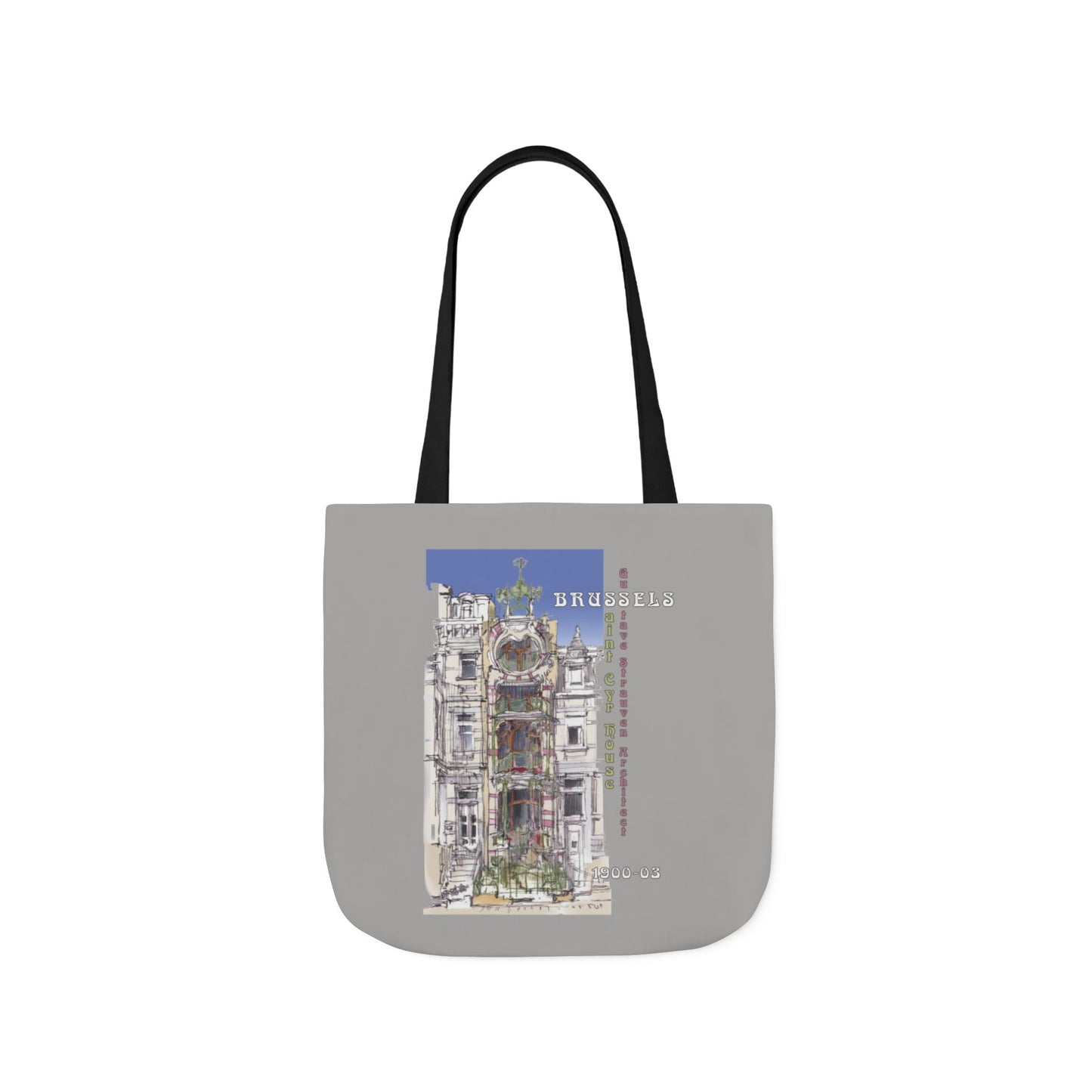Brussel's Art-Nouveau-inspired light grey Tote Bag with 5-Color Straps
